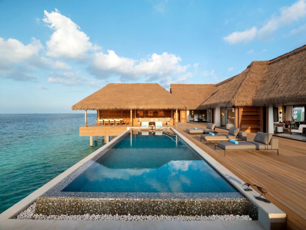 An overwater villa with its own pool, Waldorf Astoria Maldives Ithaafushi
