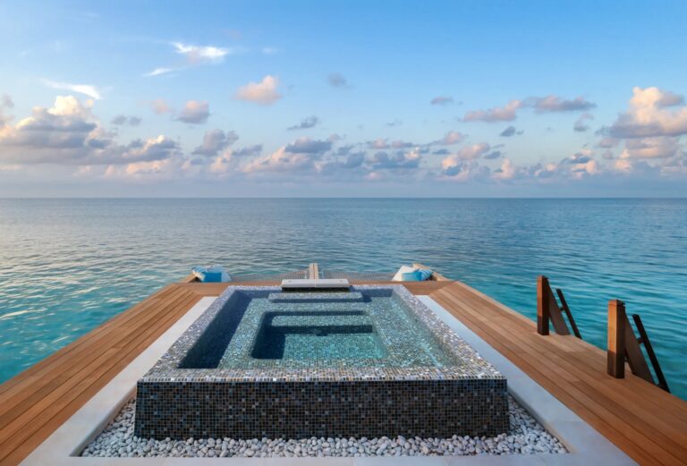 A plunge pool on an overwater deck, Waldorf Astoria Maldives Ithaafushi