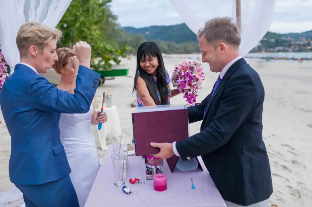 Sand ritual at a beach ceremony table, Phuket, Wedding Celebrant Phuket - Paul Cunliffe