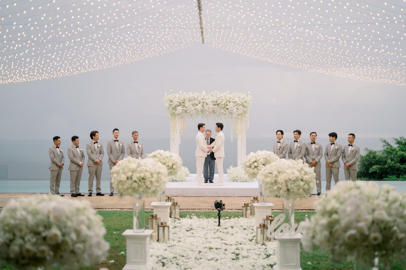 Lawn ceremony under a canopy of lights at a Phuket villa, Wedding Celebrant Phuket - Paul Cunliffe