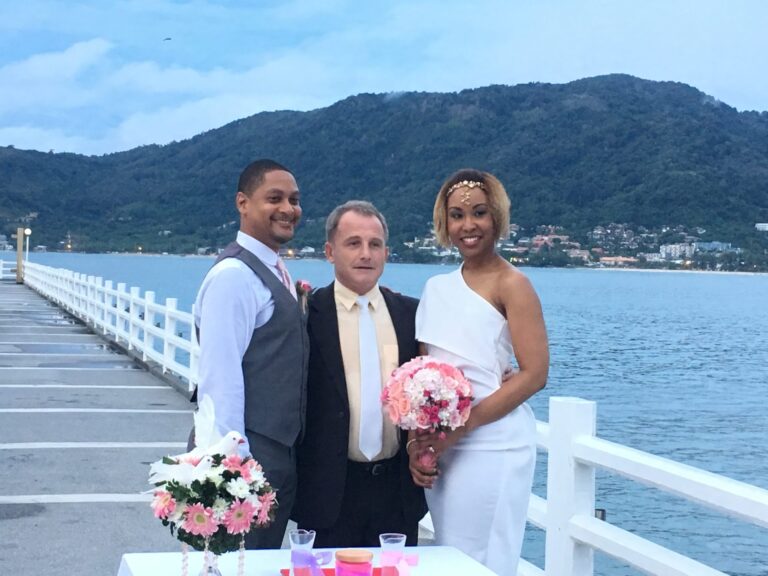 Ceremony on a white pier above the bay, Phuket, Wedding Celebrant Phuket - Paul Cunliffe