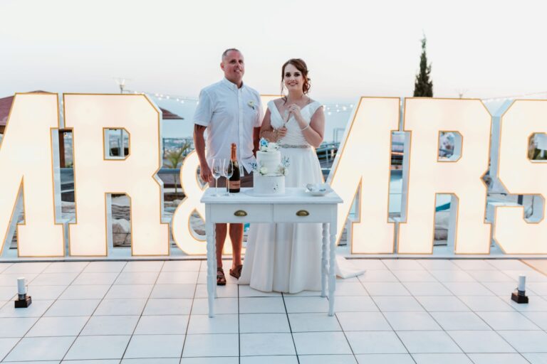 Cutting the cake on the upper deck at Villa Panorama, Wedding Cyprus Villas