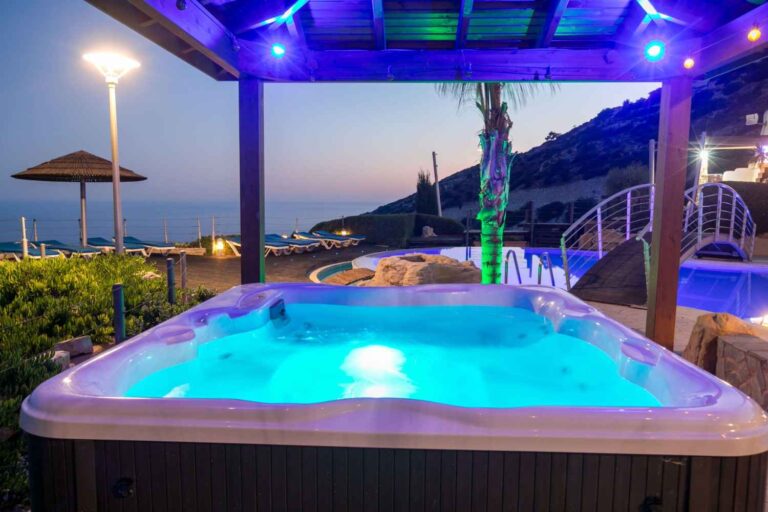 The hot tub under the pergola at Villa Panorama, Wedding Cyprus Villas