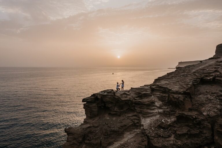 A cliff-top sunset proposal, Weddings and Events by Natalia Ortiz