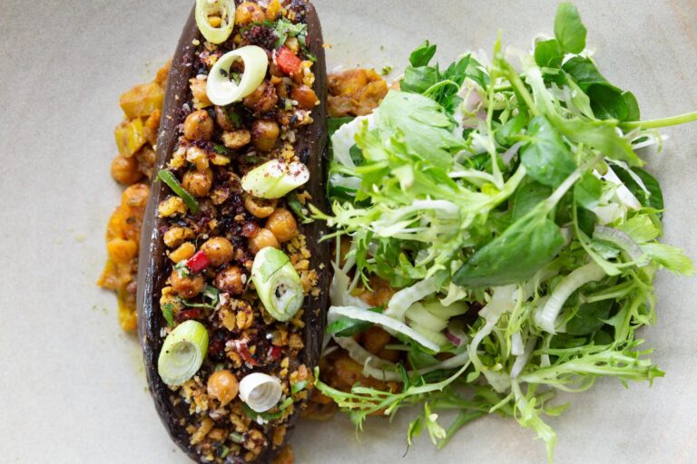 Stuffed aubergine with salad, West Lodge Park