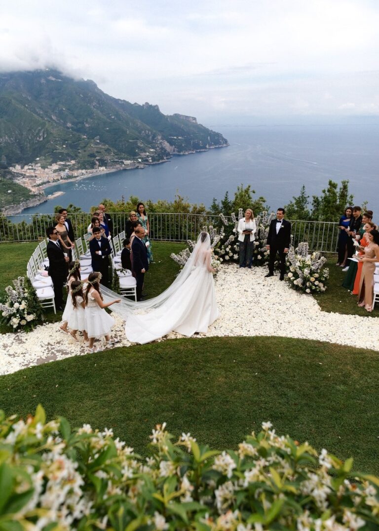 An outdoor ceremony above the Amalfi Coast at Villa La Rondinaia, Ravello, Whitesfilm Wedding Videography
