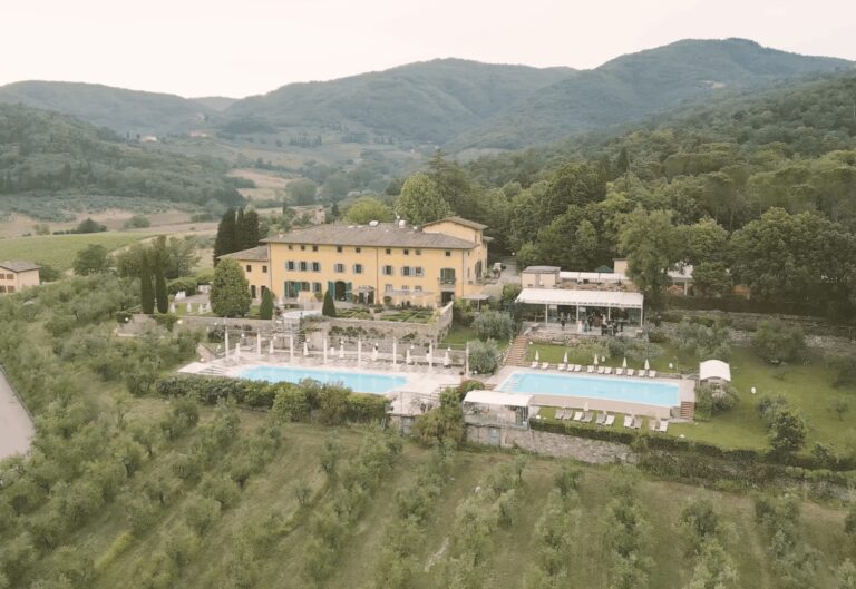 Villa Palagina among olive groves in the Tuscan hills, from Matt and Taylor's film, Whitesfilm Wedding Videography