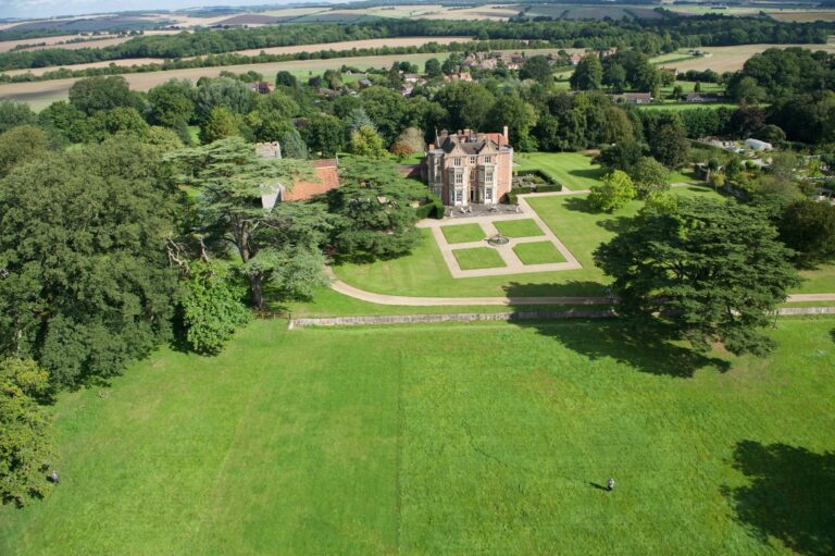 The house and its lawns from above, looking out across the Kennet Valley, Wickham House