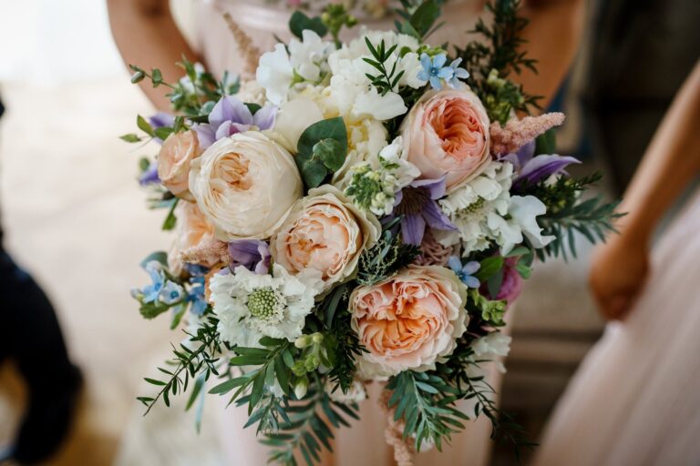 A bridal bouquet in peony and garden rose, Wildabout