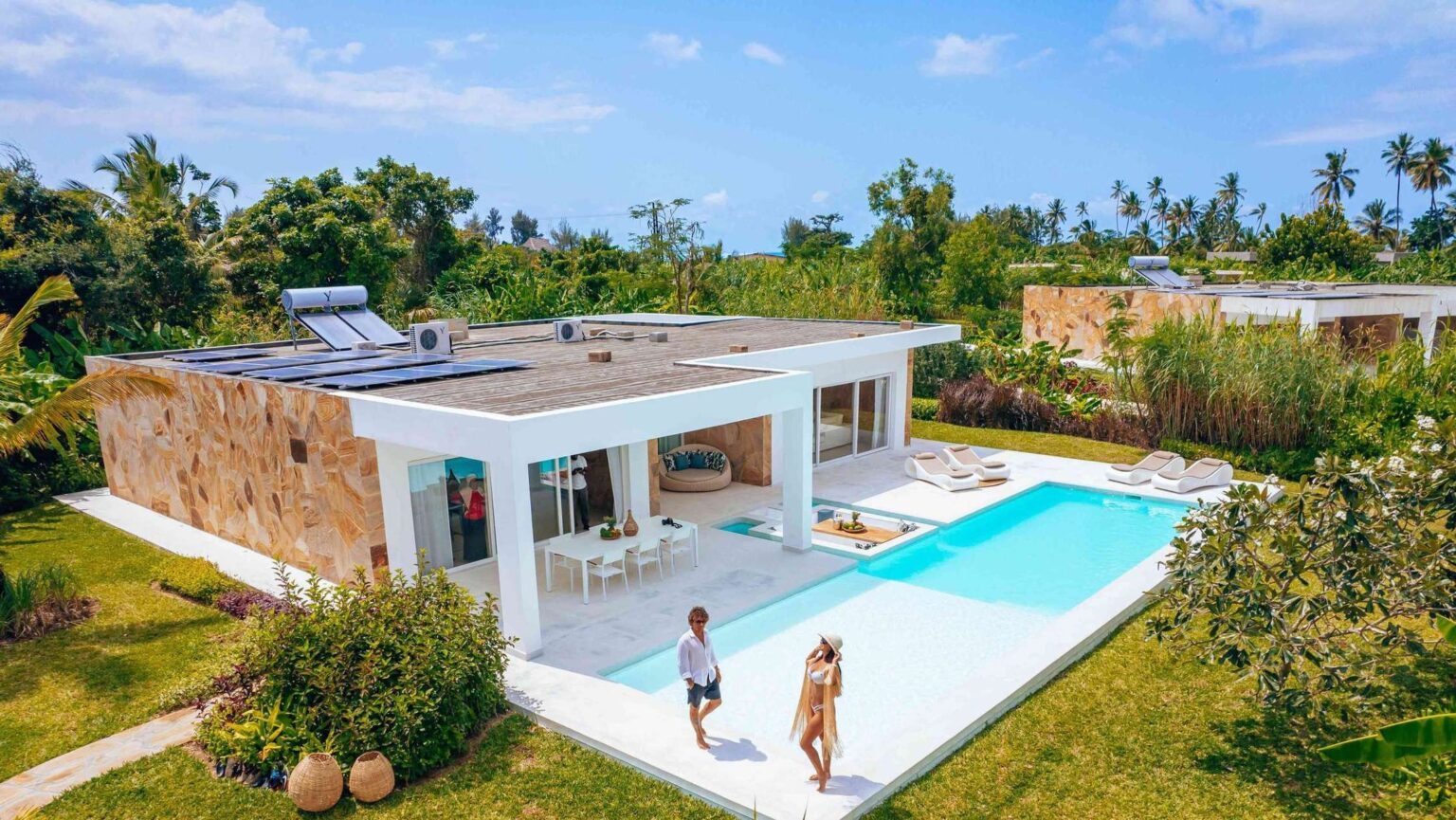 A pool villa from above with its private pool