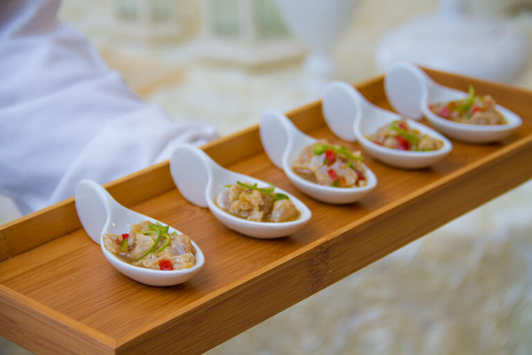 Ceviche canapes served on spoons, YD Events